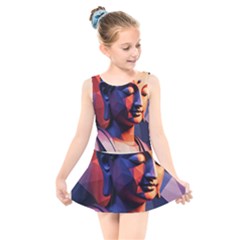 Let That Shit Go Buddha Low Poly (6) Kids  Skater Dress Swimsuit by 1xmerch