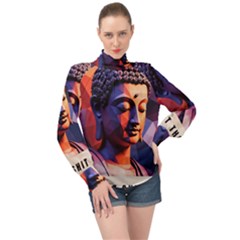 Let That Shit Go Buddha Low Poly (6) High Neck Long Sleeve Chiffon Top by 1xmerch