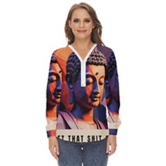 Let That Shit Go Buddha Low Poly (6) Zip Up Long Sleeve Blouse