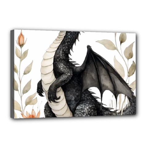 Cute Black Baby Dragon Flowers Painting (2) Canvas 18  X 12  (stretched) by 1xmerch