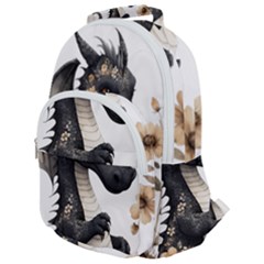 Cute Black Baby Dragon Flowers Painting (7) Rounded Multi Pocket Backpack by 1xmerch