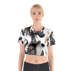 Cute Black Baby Dragon Flowers Painting (7) Cotton Crop Top by 1xmerch