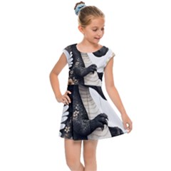 Cute Black Baby Dragon Flowers Painting (7) Kids  Cap Sleeve Dress by 1xmerch