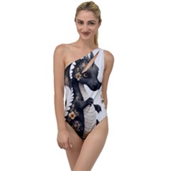Cute Black Baby Dragon Flowers Painting (7) To One Side Swimsuit by 1xmerch