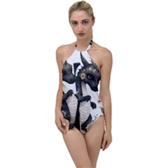 Cute Black Baby Dragon Flowers Painting (7) Go With The Flow One Piece Swimsuit by 1xmerch