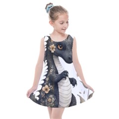 Cute Black Baby Dragon Flowers Painting (7) Kids  Summer Dress by 1xmerch