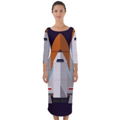 Rocket Space Universe Spaceship Quarter Sleeve Midi Bodycon Dress