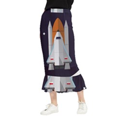 Rocket Space Universe Spaceship Maxi Fishtail Chiffon Skirt by Sarkoni