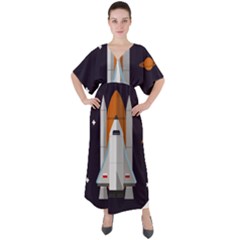 Rocket Space Universe Spaceship V-neck Boho Style Maxi Dress by Sarkoni