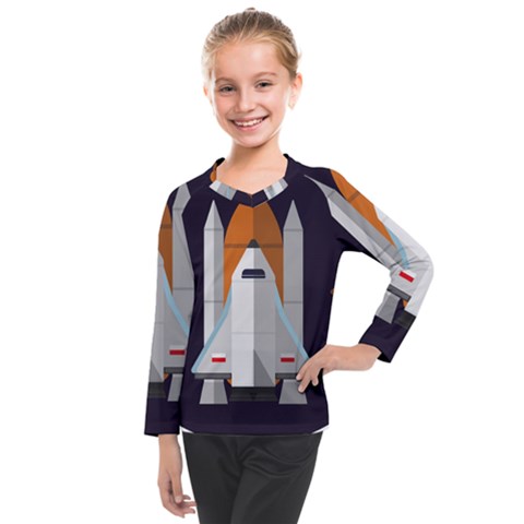 Rocket Space Universe Spaceship Kids  Long Mesh T-shirt by Sarkoni