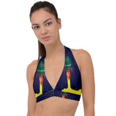 Rocket Halftone Astrology Astronaut Halter Plunge Bikini Top