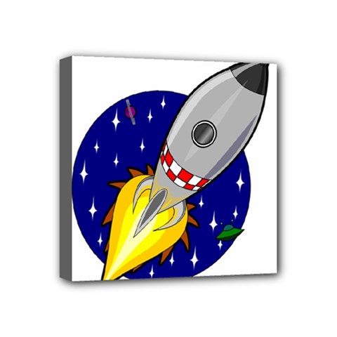 Rocket Ship Launch Vehicle Moon Mini Canvas 4  X 4  (stretched)