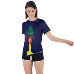 Rocket Halftone Astrology Astronaut Asymmetrical Short Sleeve Sports T-shirt by Sarkoni