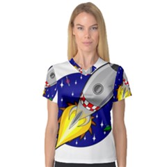 Rocket Ship Launch Vehicle Moon V-neck Sport Mesh T-shirt