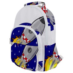 Rocket Ship Launch Vehicle Moon Rounded Multi Pocket Backpack by Sarkoni