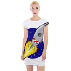 Rocket Ship Launch Vehicle Moon Cap Sleeve Bodycon Dress