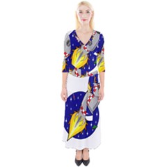 Rocket Ship Launch Vehicle Moon Quarter Sleeve Wrap Maxi Dress