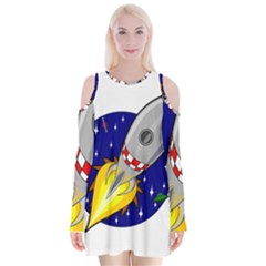 Rocket Ship Launch Vehicle Moon Velvet Long Sleeve Shoulder Cutout Dress