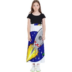 Rocket Ship Launch Vehicle Moon Kids  Flared Maxi Skirt