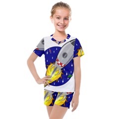 Rocket Ship Launch Vehicle Moon Kids  Mesh T-Shirt and Shorts Set
