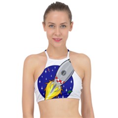 Rocket Ship Launch Vehicle Moon Halter Bikini Top by Sarkoni