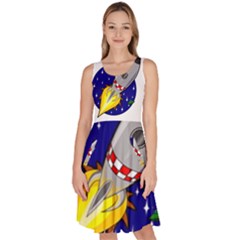 Rocket Ship Launch Vehicle Moon Knee Length Skater Dress With Pockets by Sarkoni