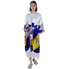 Rocket Ship Launch Vehicle Moon Maxi Satin Kimono by Sarkoni