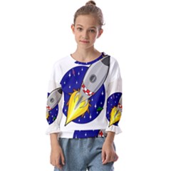 Rocket Ship Launch Vehicle Moon Kids  Cuff Sleeve Top