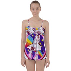 Badge Patch Pink Rainbow Rocket Babydoll Tankini Set by Sarkoni