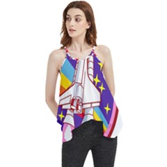 Badge Patch Pink Rainbow Rocket Flowy Camisole Tank Top by Sarkoni