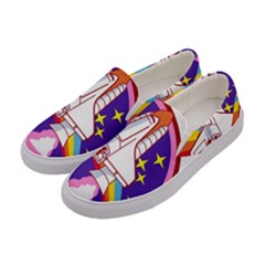 Badge Patch Pink Rainbow Rocket Women s Canvas Slip Ons by Sarkoni