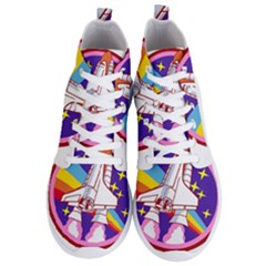 Badge Patch Pink Rainbow Rocket Men s Lightweight High Top Sneakers by Sarkoni