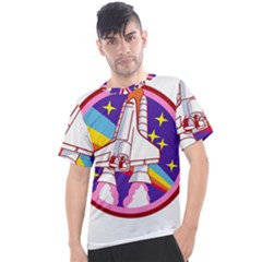 Badge Patch Pink Rainbow Rocket Men s Sport Top by Sarkoni