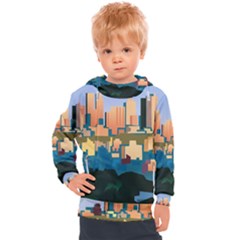 City Buildings Urban Dawn Kids  Hooded Pullover by Sarkoni