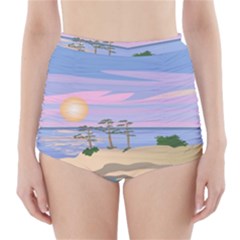 Vacation Island Sunset Sunrise High-waisted Bikini Bottoms