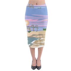 Vacation Island Sunset Sunrise Midi Pencil Skirt