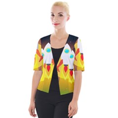 Rocket Take Off Missiles Cosmos Cropped Button Cardigan