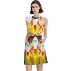 Rocket Take Off Missiles Cosmos Cocktail Party Halter Sleeveless Dress With Pockets