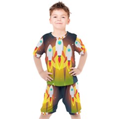 Rocket Take Off Missiles Cosmos Kids  T-shirt And Shorts Set