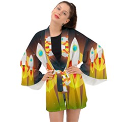 Rocket Take Off Missiles Cosmos Long Sleeve Kimono by Sarkoni