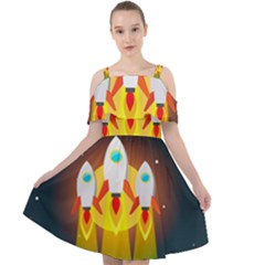 Rocket Take Off Missiles Cosmos Cut Out Shoulders Chiffon Dress by Sarkoni