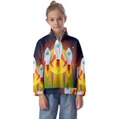 Rocket Take Off Missiles Cosmos Kids  Half Zip Hoodie by Sarkoni