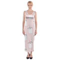 Pattern Pink Cute Sweet Fur Cats Fitted Maxi Dress