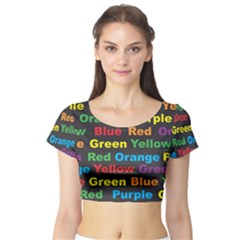 Red Yellow Blue Green Purple Short Sleeve Crop Top