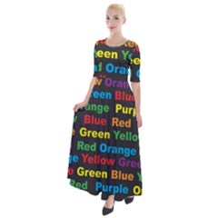 Red Yellow Blue Green Purple Half Sleeves Maxi Dress