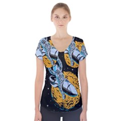 Astronaut Planet Space Science Short Sleeve Front Detail Top by Sarkoni