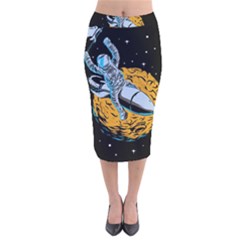Astronaut Planet Space Science Velvet Midi Pencil Skirt