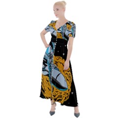 Astronaut Planet Space Science Button Up Short Sleeve Maxi Dress