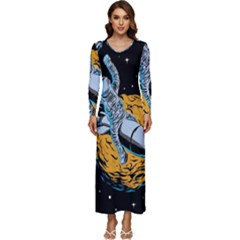 Astronaut Planet Space Science Long Sleeve Longline Maxi Dress by Sarkoni