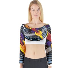 Rocket Space Clipart Illustrator Long Sleeve Crop Top